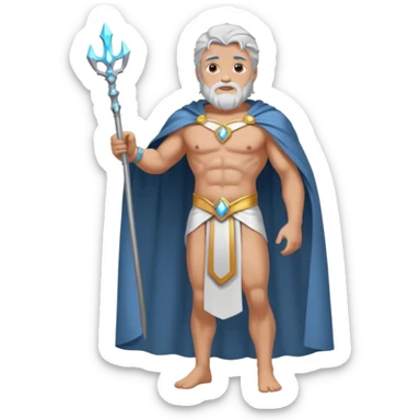 fullbody silverhair shirtless god ZEUS, white robe over shoulder and cape, standing still sticker