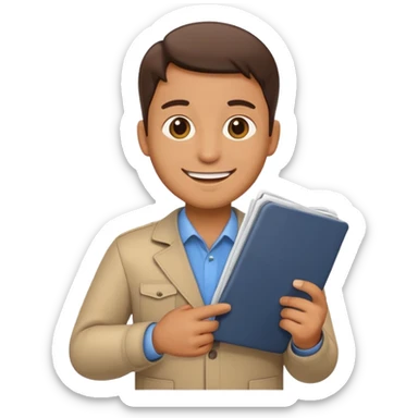 create a realistic emoji showing logistic person with a plan in his hands sticker