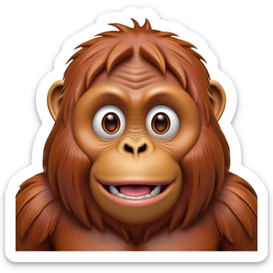 Cinematic Comical Orangutan Portrait Emoji, Head tilted dramatically with an exaggeratedly shocked expression, featuring a robust, animated face with wide, comically expressive eyes full of humorous disbelief, Simplified yet hilariously expressive features, highly detailed, glowing with a slightly sassy glow, high shine, dramatic yet playful, stylized with an air of quirky jungle attitude, soft glowing outline, capturing the essence of a meme-worthy orangutan that looks ready to side-eye its way into viral fame! sticker