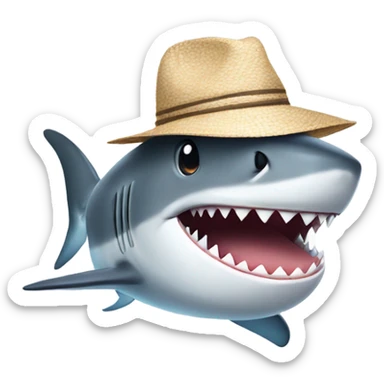 shark wearing swim shorts and a summer hat sticker