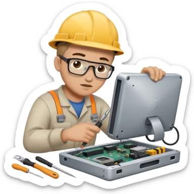 computer technician fixing damage computer sticker