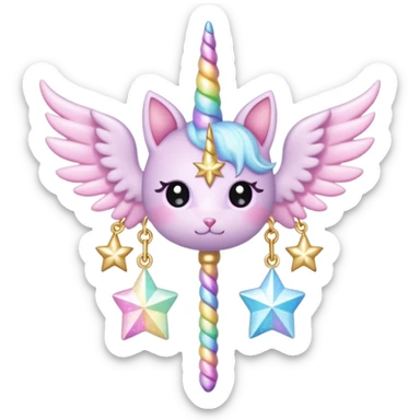 Kawaii decora cutecore starlight staff with wings and cute unicorn cat charms sticker