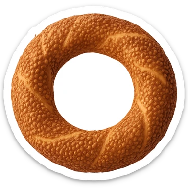 realistic round Turkish sesame bread simit, golden brown, appetizing, isolated sticker
