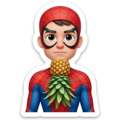 Upside-down pineapple attached to a spider man body sticker