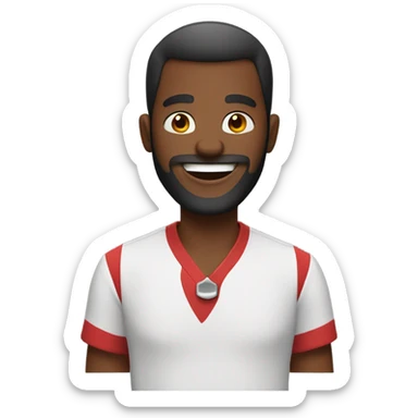 smiling black man with beard red shirt with two devil horns  sticker