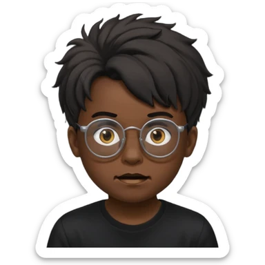  boy with freeform hair black t-shirt put a glasses black people put a creepy face sticker