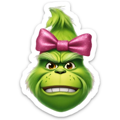 grinch with pink bow and glitter sticker
