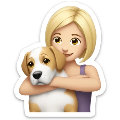 Dog hugs a girl short blond hair sticker