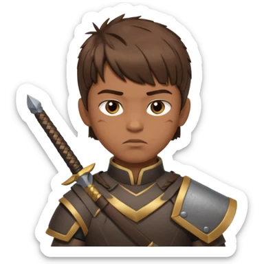 create a fringe haircut boy with a brown hair with hair little up more looking like warrior haircut sticker