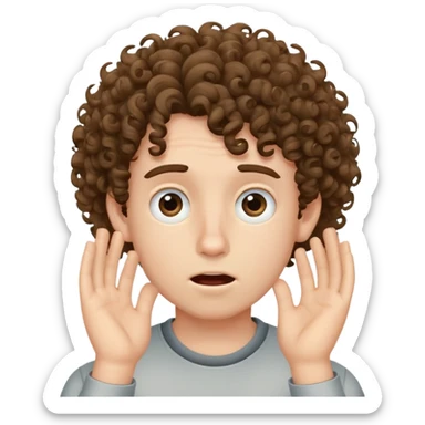 make a boy with curly hair with his hand in his face like he is hearing something stupid sticker