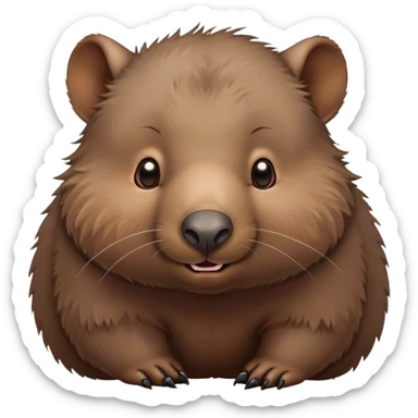 Cinematic Cute Wombat Portrait Emoji, Head tilted playfully and inquisitively, featuring a fluffy, shaggy brown fur with a round, endearing face and twinkling eyes full of gentle curiosity, Simplified yet irresistibly adorable features, highly detailed, glowing with a warm, friendly glow, high shine, affectionate and chubby, stylized with a touch of bushland whimsy, bright and endearing, soft glowing outline, capturing the essence of a mischievous yet loving wombat, so playful it feels like it could trundle out of the screen into your arms! sticker
