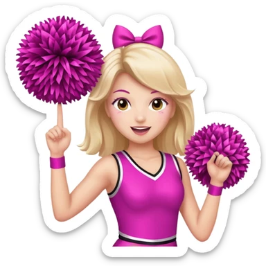 football cheerleader, holding big cheering poms, pink and twinkle sticker
