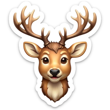 Cinematic Comical Deer Portrait Emoji, Head tilted dramatically with an exaggeratedly amused expression, featuring a sleek dappled Fur and whimsically contorted antlers, wide, expressive eyes filled with playful disbelief, Simplified yet hilariously expressive features, highly detailed, glowing with a slightly sassy glow, high shine, dramatic yet playful, stylized with an air of cheeky woodland mischief, bright and endearing, soft glowing outline, capturing the essence of a spirited and over-the-top deer, so meme-worthy it feels like it could side-eye its way into forest folklore instantly! sticker