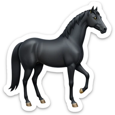 cinematic-[black horse]-realistic-full-body-standing-emoji,-tail-flicking-lazily,-head-tilted-dramatically,-sleek-[black]-coat,-simplified-yet-realistic-focused-features,-highly-detailed,-glowing-with-an-almost-sarcastic-glow sticker