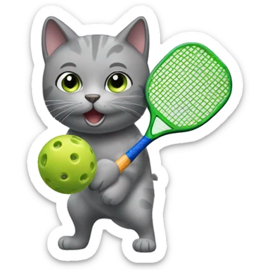 Gray cat playing pickleball sticker