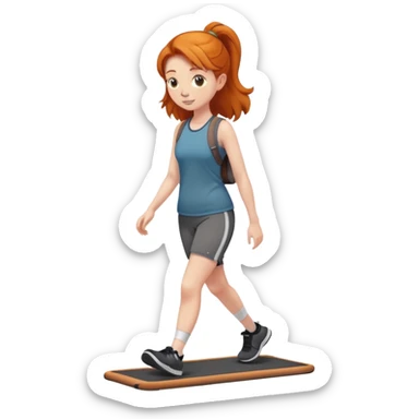Ginger girl walking on walking pad brown gym outfit sticker