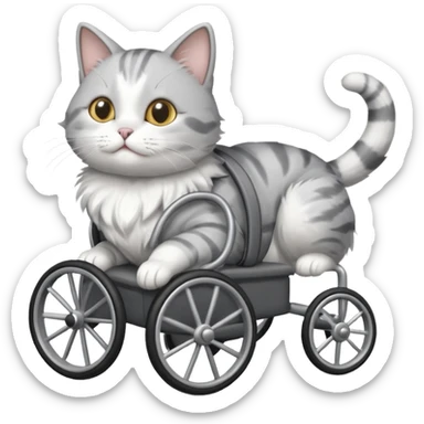 grey and white cat in a cat wheelchair sticker
