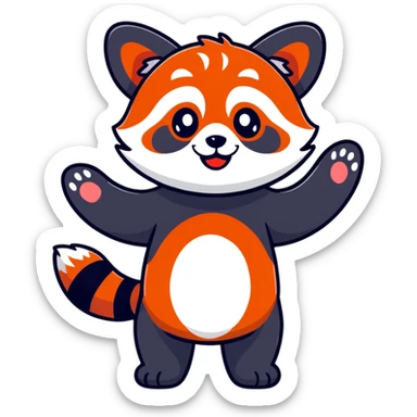 red panda waving and saying hello, friendly expression sticker