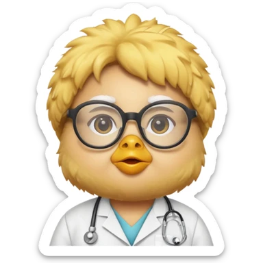chick animal with glasses, wearing doctor uniform sticker