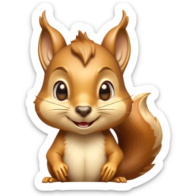 Cinematic Cheeky Squirrel Portrait Emoji, Head cocked to one side with a cheeky smirk and sparkling, impish eyes, featuring a compact, agile form with a luxuriously bushy tail and perky ears, Simplified yet remarkably expressive features, highly detailed, glowing with a playful, golden glow, high shine, mischievous and lively, stylized with an air of woodland naughtiness, soft glowing outline, capturing the essence of a cheeky squirrel that seems poised to leap out of the screen with a fun-loving attitude! sticker