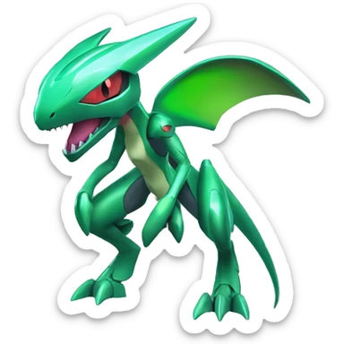 a shiny green Genesect-Flygon-Raptor-Fakémon—hybrid with a futuristic visor-helmet full body sticker