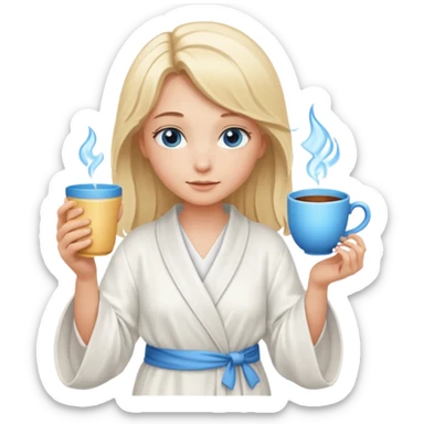 angelic blonde girl with middle length hair and blue eyes holds a cup in a robe sticker