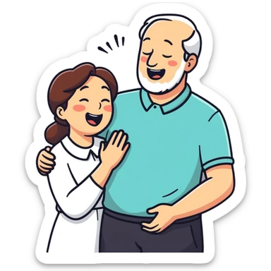illustration of father celebrating the singing of divorce papers next to crying wife art influence sticker