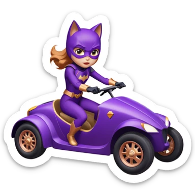 Hot full size real-appearance racing action Darkness BatGirl’s midnight-purple tights sixty’s tv show 1992 stealth retro cat burglar sporty petite off-road pursuit mobile cruiser car rose gold accents (reclined and relaxed seating position and attitude) sticker
