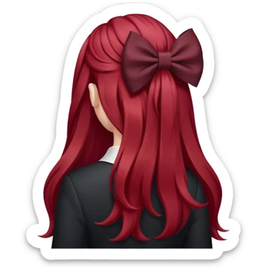 red long hairs with burgundy bow from the back sticker