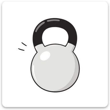 A kettlebell with handle in pastel colors (dd9fb0, ffc6d3, a3bfc9, c4bee2, f1b091), hand-drawn doodle style sticker