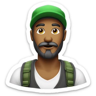 Créer un jeune homme métisse avec une barbe et une moustache et des favoris  avec une casquette verte et un t shirt blanc sticker