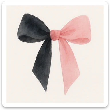wearable object inspired by BLACKPINK, watercolor style, black and pink colors, soft and artistic, could be a silk scarf, brooch, or hair ribbon sticker