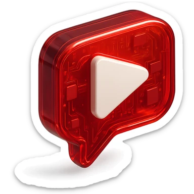 red speech bubble with inside a big red YouTube white play button, very glossy circuit style sticker