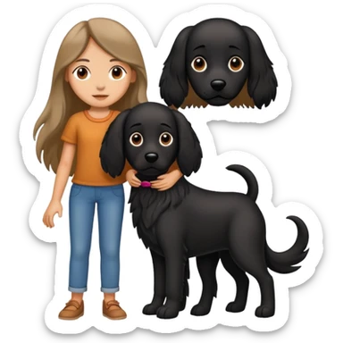 A long-haired girl is holding a big black dog with standing ears sticker