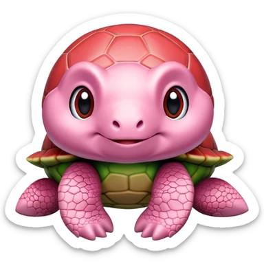 cute plushie turtle with light pink skin, round head, and red shell, smooth skin texture sticker