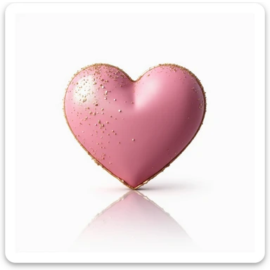 photorealistic pink heart with sparkles, gold outline, and a subtle reflection, white clean background sticker