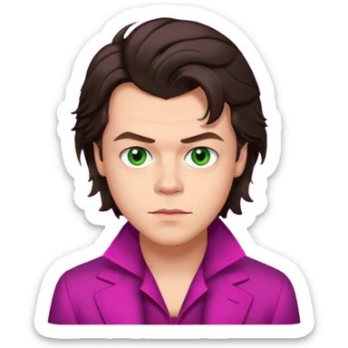 Harry Styles with green eyes, dark brown hair, magenta outfit sticker