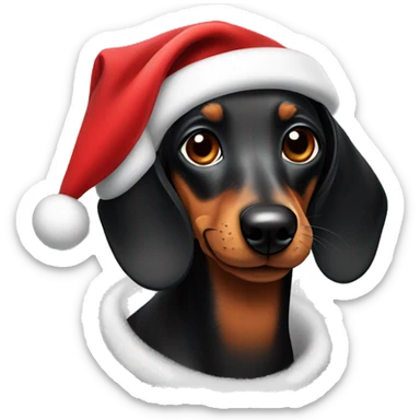 Black dachshund dog wearing a Santa hat sticker