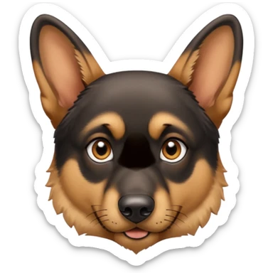 A close-up portrait of a German Shepherd with intense brown eyes and alert ears, against a blurred natural background. High realism, shallow depth of field. sticker