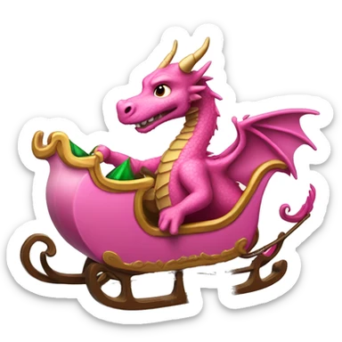 pink dragon driving santa's sleigh sticker
