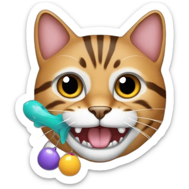 California spangled Cat with toys in teeth sticker