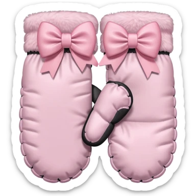 pastel pink pair of mittens connected by a bow sticker