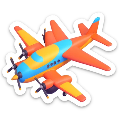 3D cartoon bomber airplane, rounded shapes, bright colors, animated style, playful design sticker
