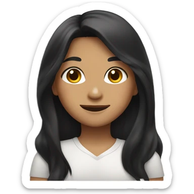 a girl with long black hair olive skinned happy expression  sticker