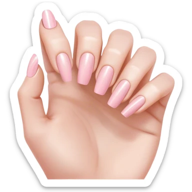 "Close-up of a delicate hand with soft pink or nude nail polish, slightly curved fingers, elegant and feminine style, subtle shine on nails." sticker