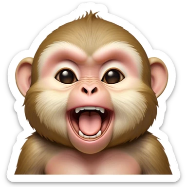 Cinematic Cute Yawning Macaque Portrait Emoji, Head tilted slightly with a dramatic, wide-open yawn, showcasing a gently textured face with half-closed, sleepy eyes and an open, relaxed mouth, Simplified yet irresistibly adorable features, highly detailed, glowing with a soft, cozy glow, high shine, relaxed yet expressive, stylized with a dash of whimsical charm, soft glowing outline, capturing the essence of a drowsy yet affectionate primate that appears ready to stretch out for a nap! sticker