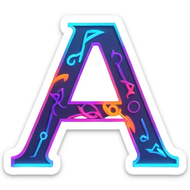 letter A in Rich Proxy style: fantasy, dark, neon, 3D, light mysticism, neon glow, volumetric sticker