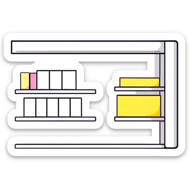 big long white shelf with luxury brand serum and big sticky note sticker