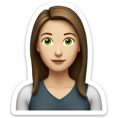 pretty middle age woman with green eyes and shoulder length straight brown hair casual sticker