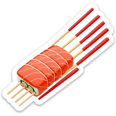 Japanese cuisine humanless avatar in minimalist emoji-style illustration. Sushi, roll and 2 chopsticks, clean lines, red white colors, flat design, calm and modern. sticker